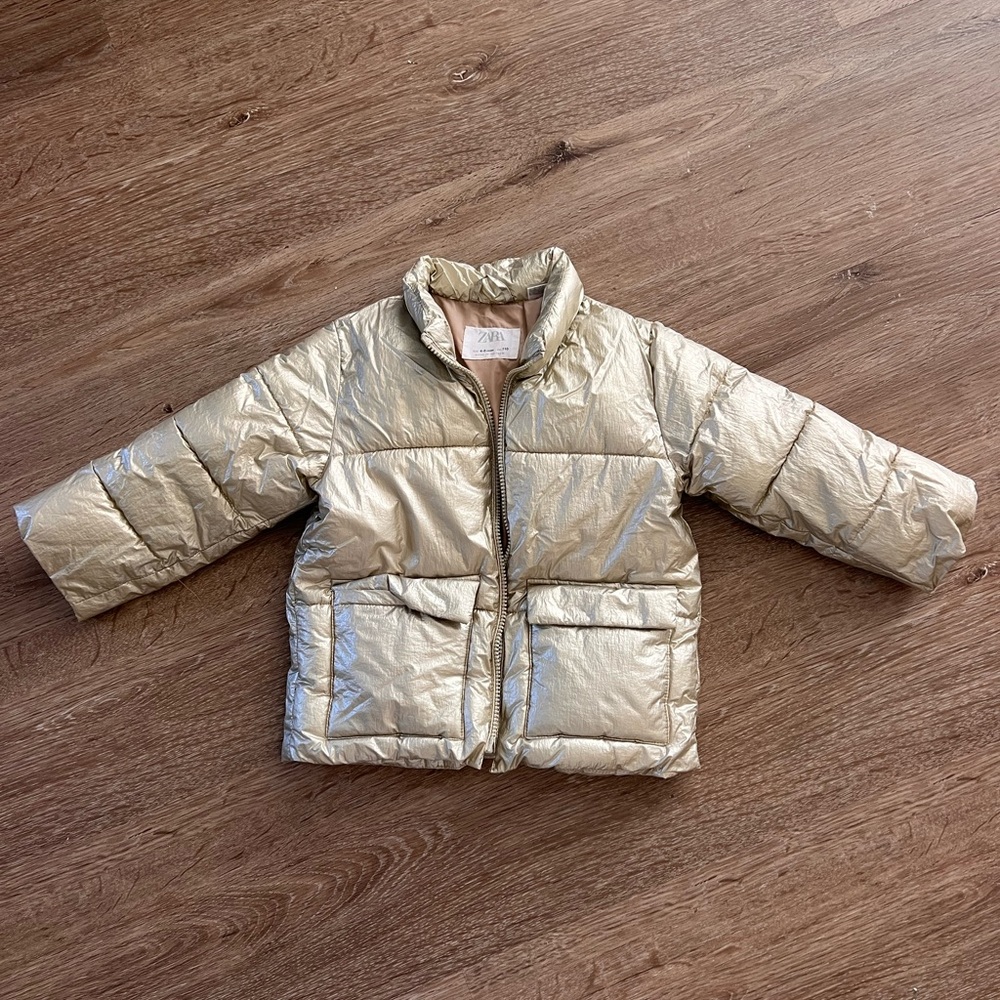 Zara Shimmery Gold Puffer Jacket